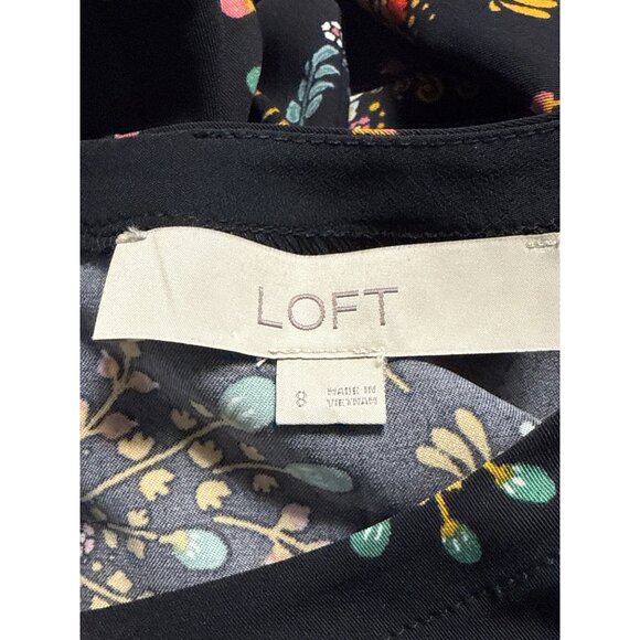 Loft Floral Print Long Sleeve Black Dress By Size 8 Zipper Back Button Cuff - Picture 5 of 7